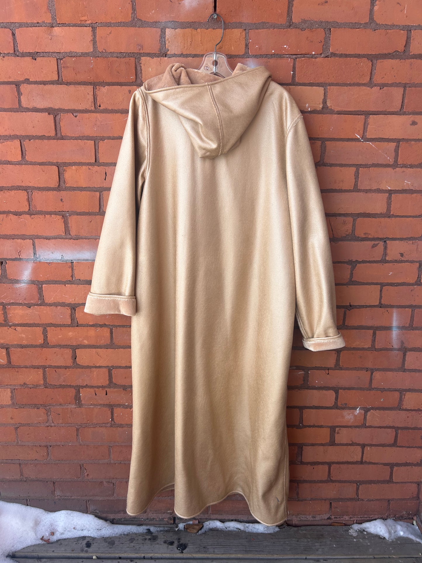 90’s Vintage Linda Lundström Soft Gold Hooded Maxi Over Coat / Size L