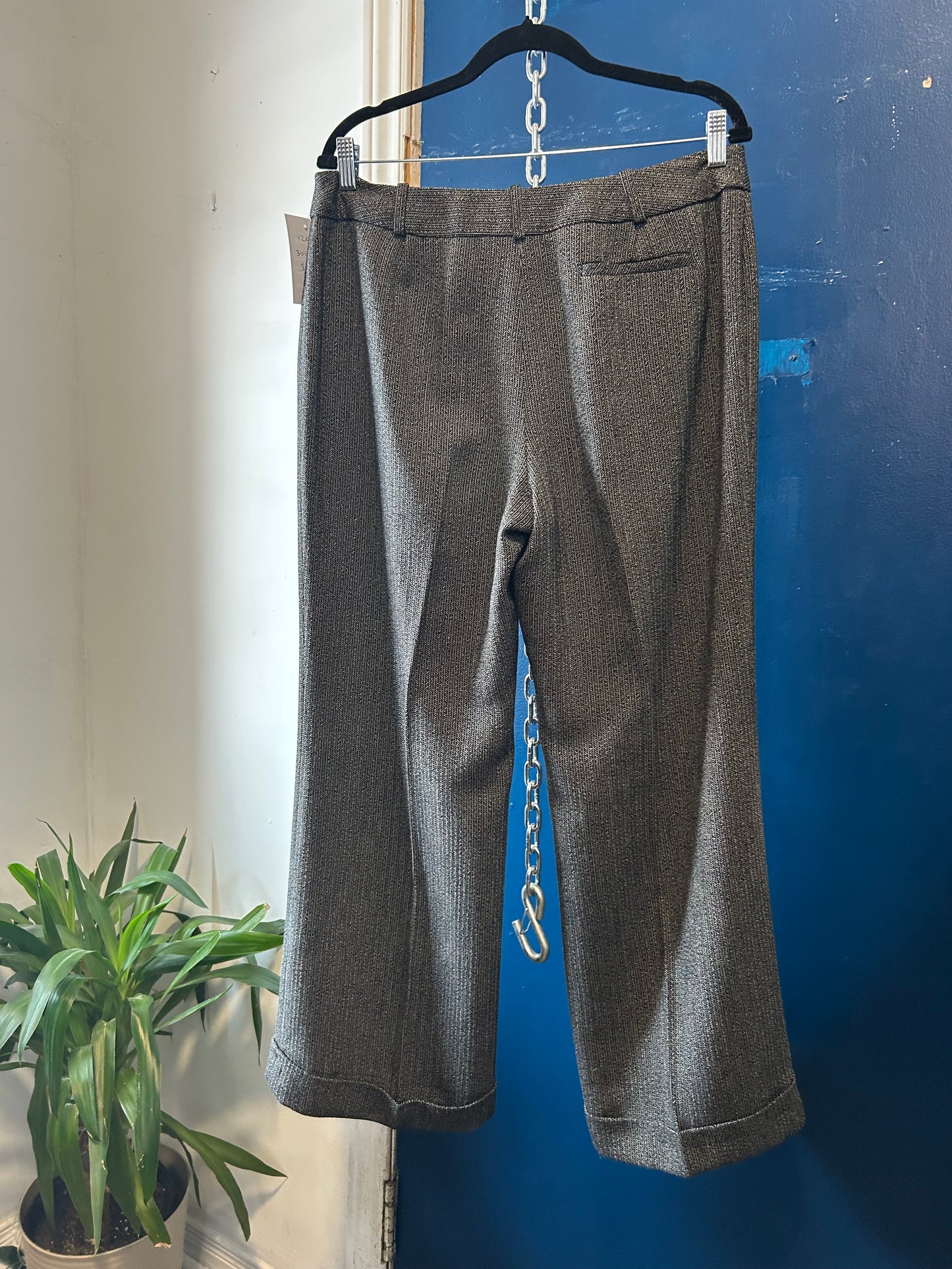 90’s Vintage Black & Grey Stripe Mid Rise Trousers / 36 Waist