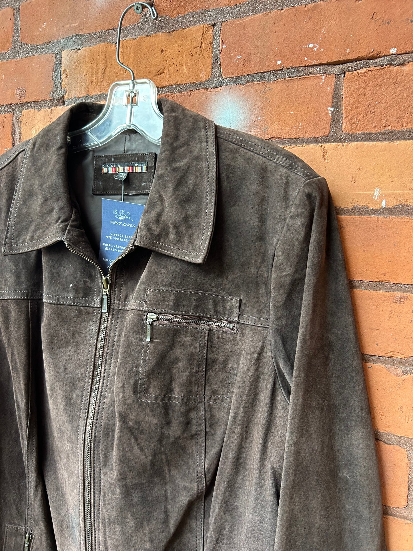 90’s Vintage Dark Brown Suede Zip Up Jacket / Size XL