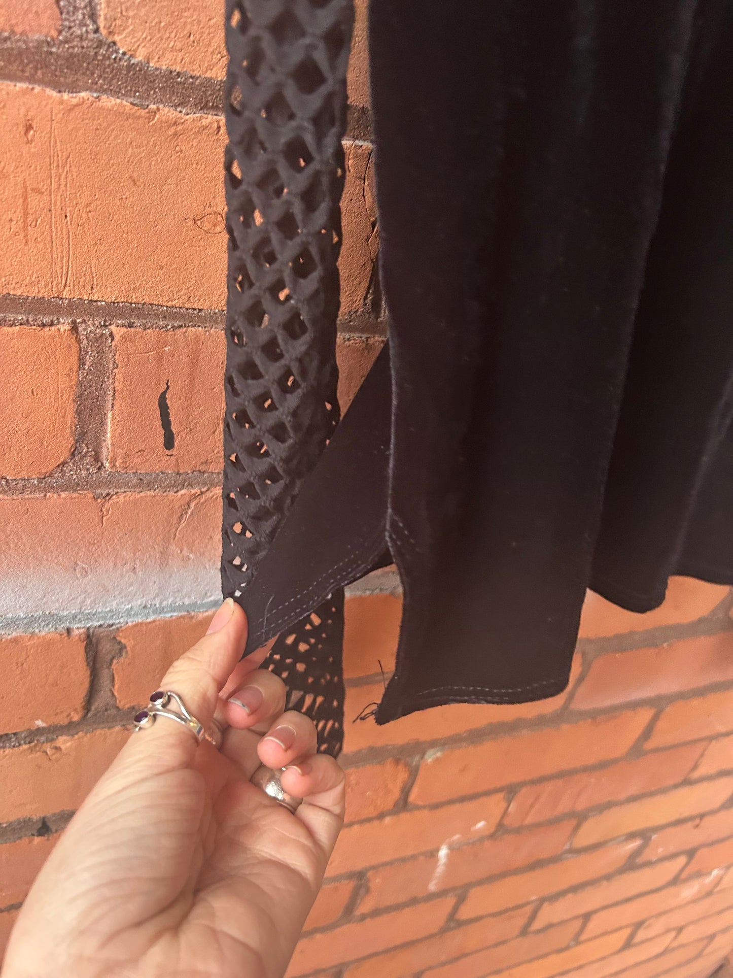 90’s Vintage Black Velvet Fishnet Long Sleeve Top / Size S