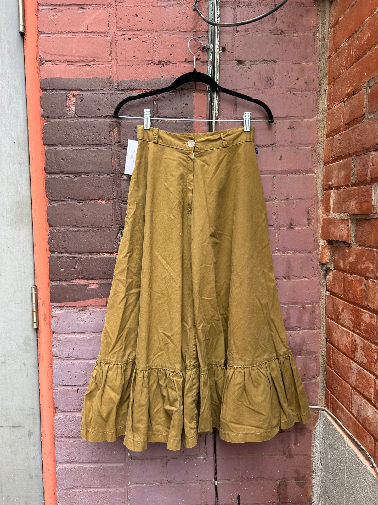 80’s Vintage Deep Mustard Cotton Tiered Midi Skirt / 24 Waist