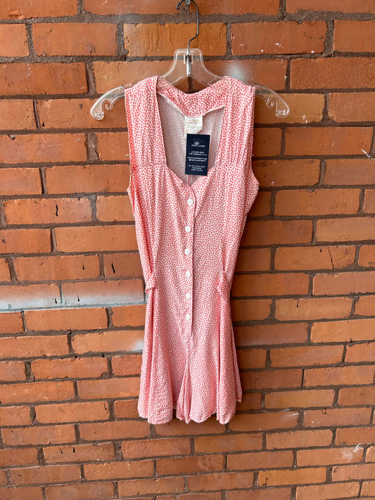 90’s Vintage Coral & White Button Down Romper / Size 4-6