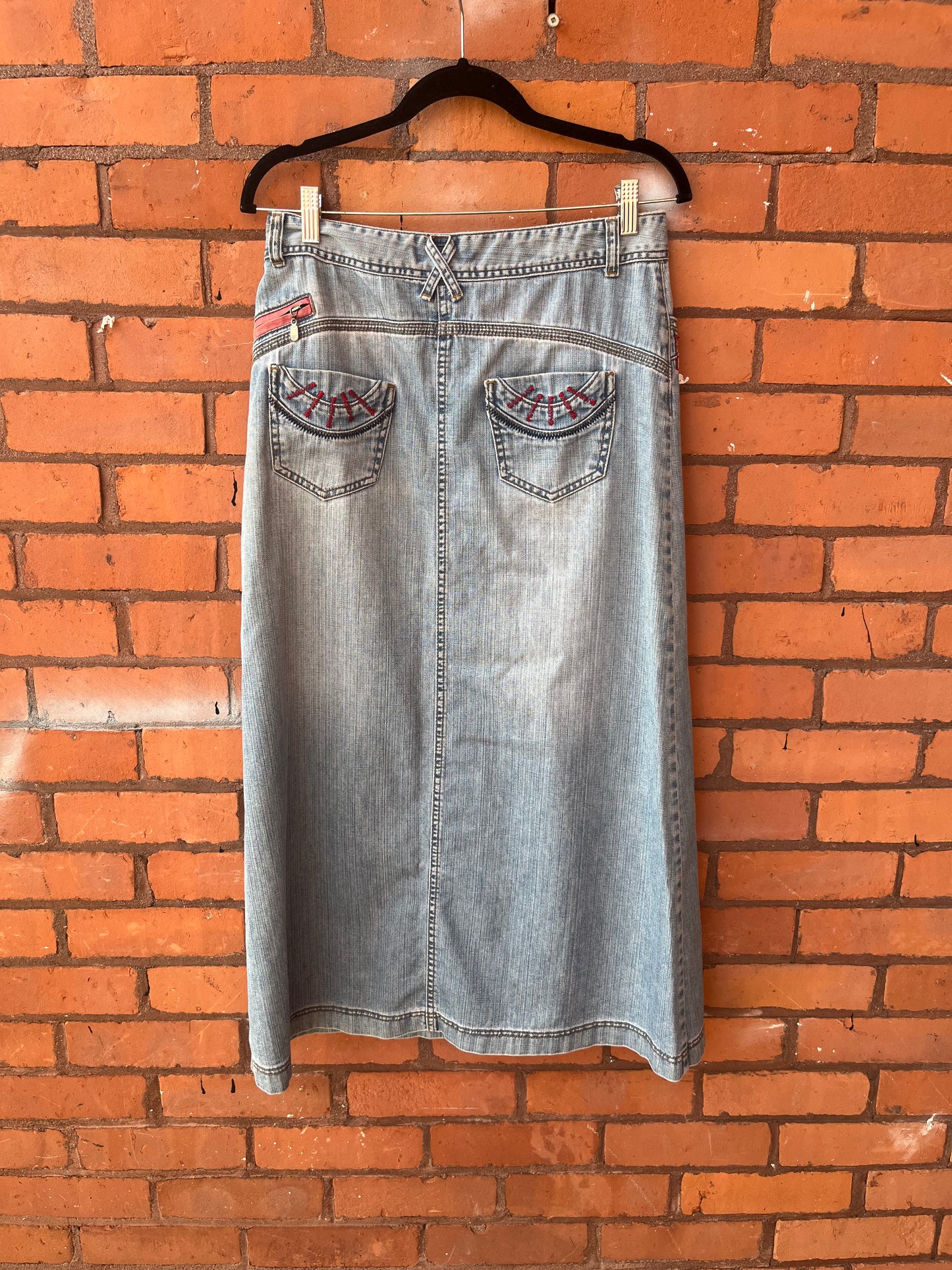 90’s Vintage Light Wash Denim Maxi Skirt / 32 Waist