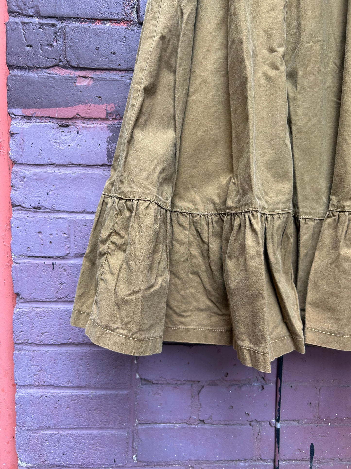 80’s Vintage Deep Mustard Cotton Tiered Midi Skirt / 24 Waist