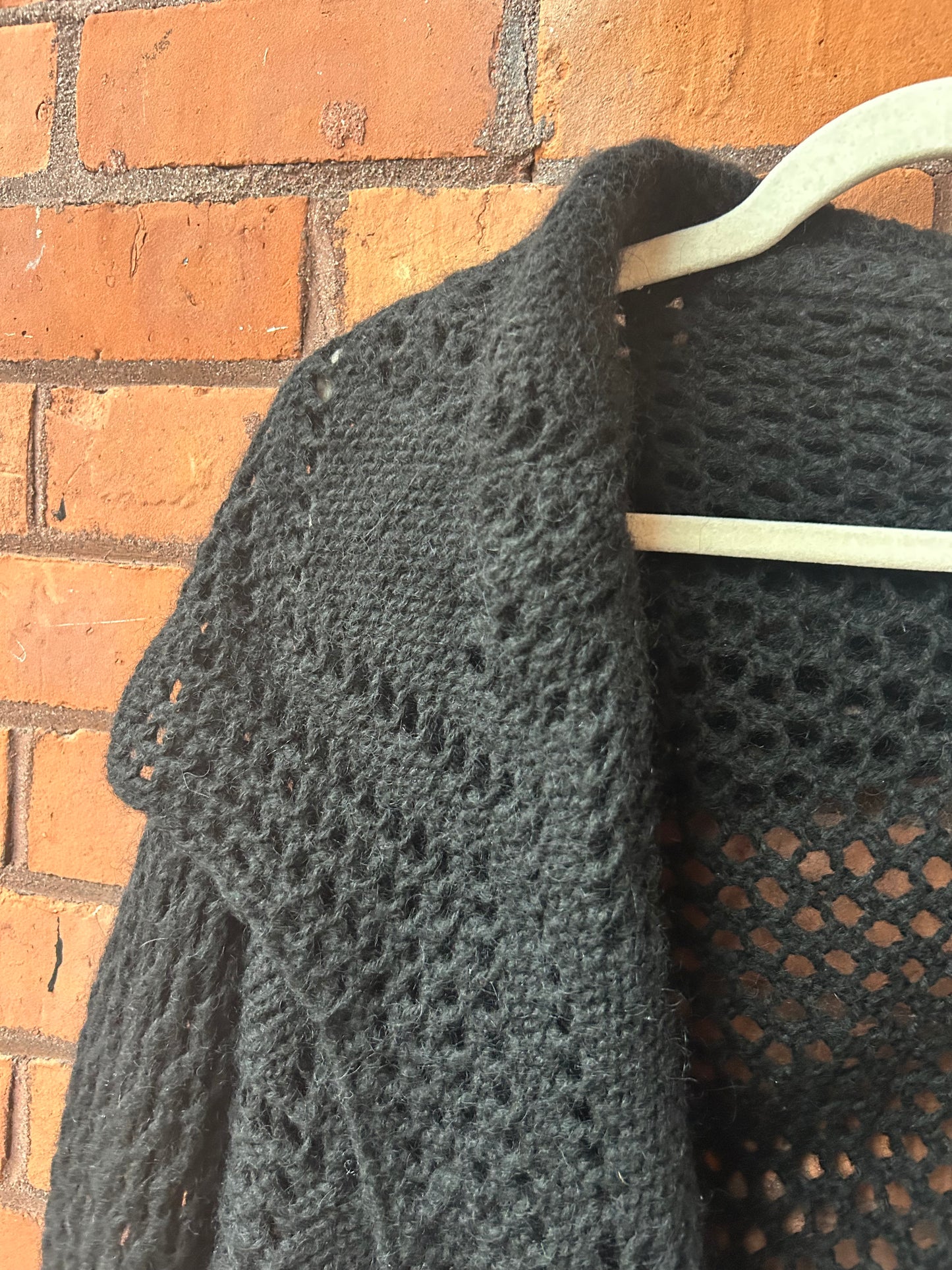 Y2K Vintage Witchy Black Mohair Crotchet Cardigan / Size XL