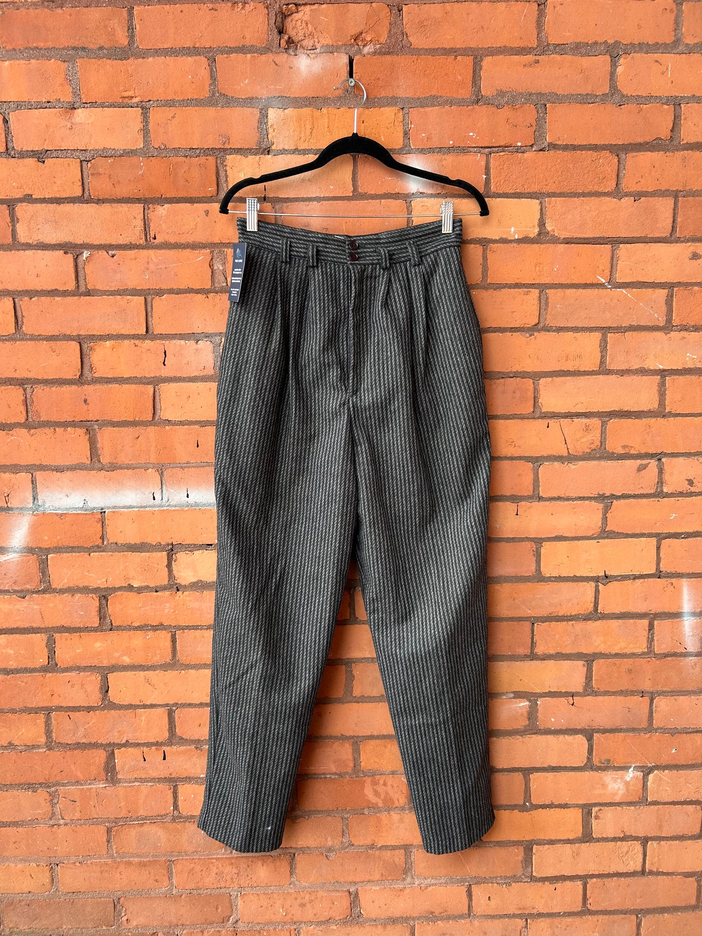 80’s Vintage Black & Grey Striped Pleated Trousers / 28 Waist