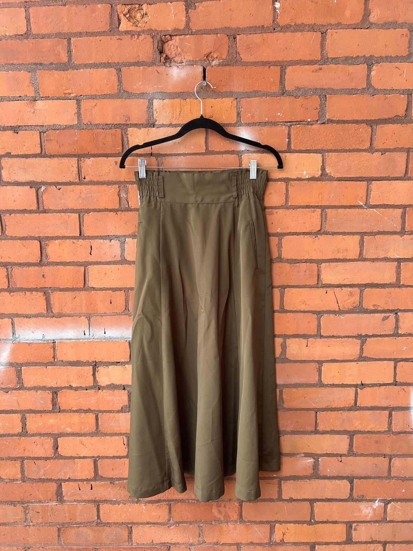 90’s Vintage Olive Green A-line Midi Skirt / 24-26 Waist