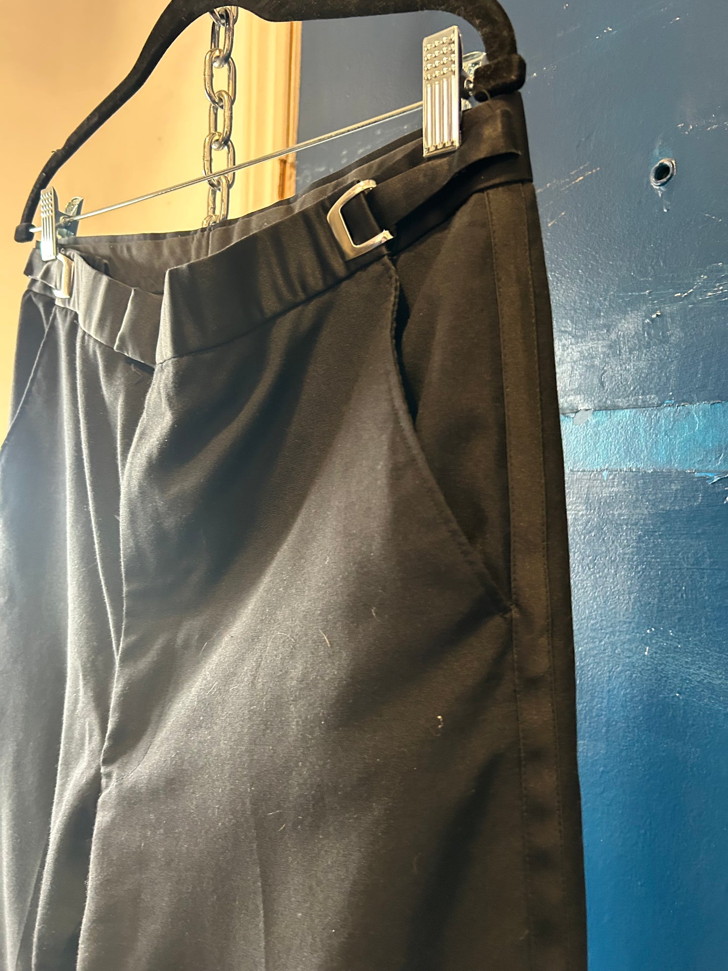 90’s Vintage Black Adjustable Buckle Waist Trousers / 32-36 Waist