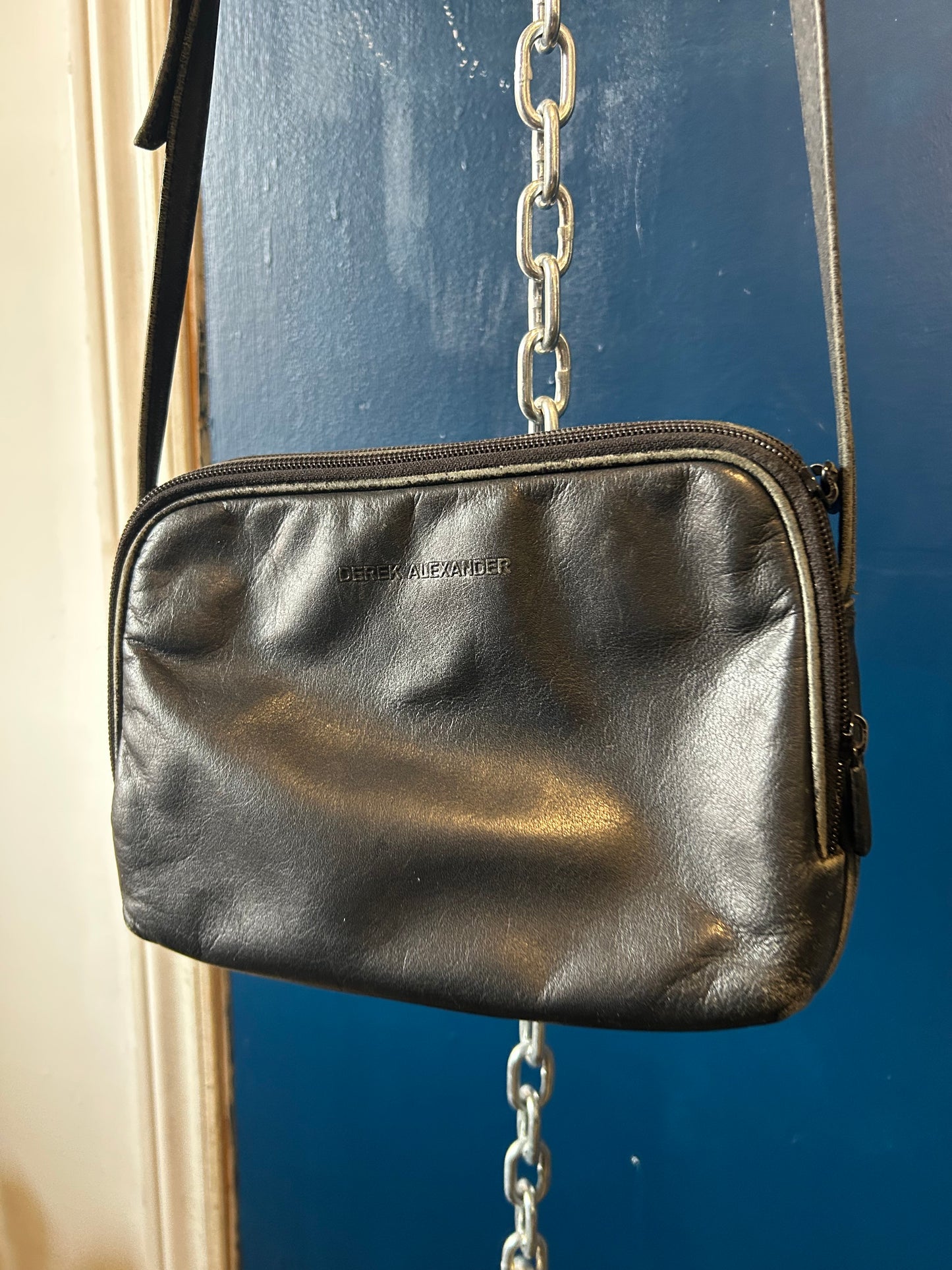 90’s Vintage Square Black Leather Crossbody Bag