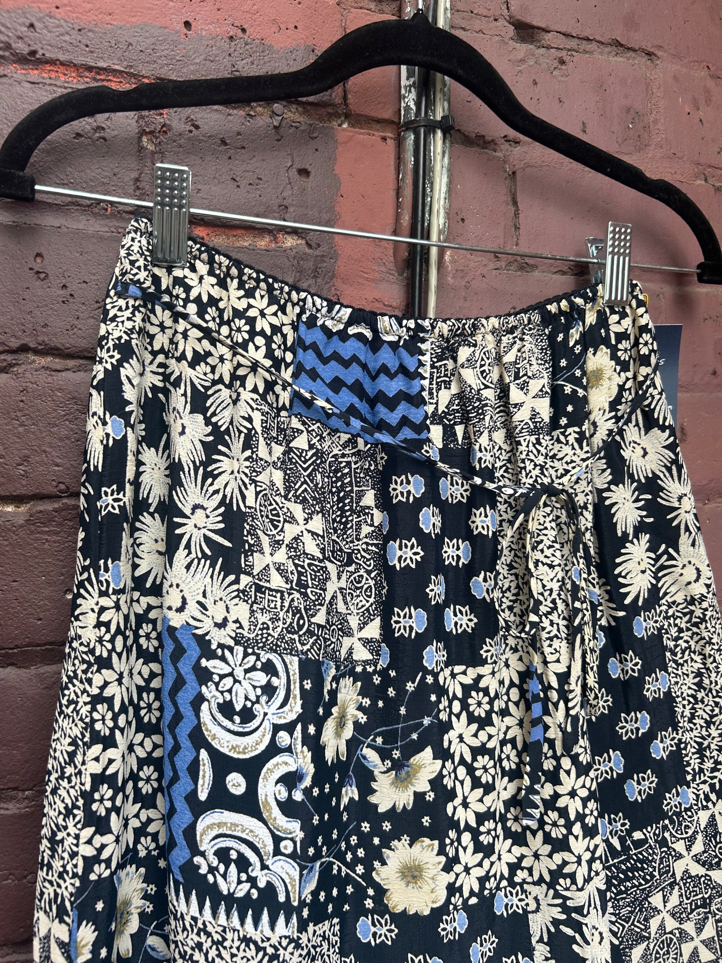 90’s Vintage Blue Patchwork Print Layered Maxi Skirt / 26-30 Waist