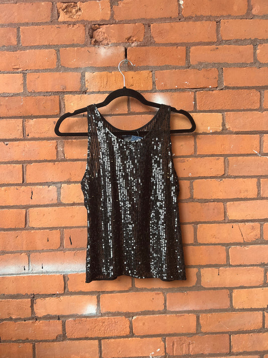 90’s Vintage Black Mesh & Sequin Tank Top / Size M