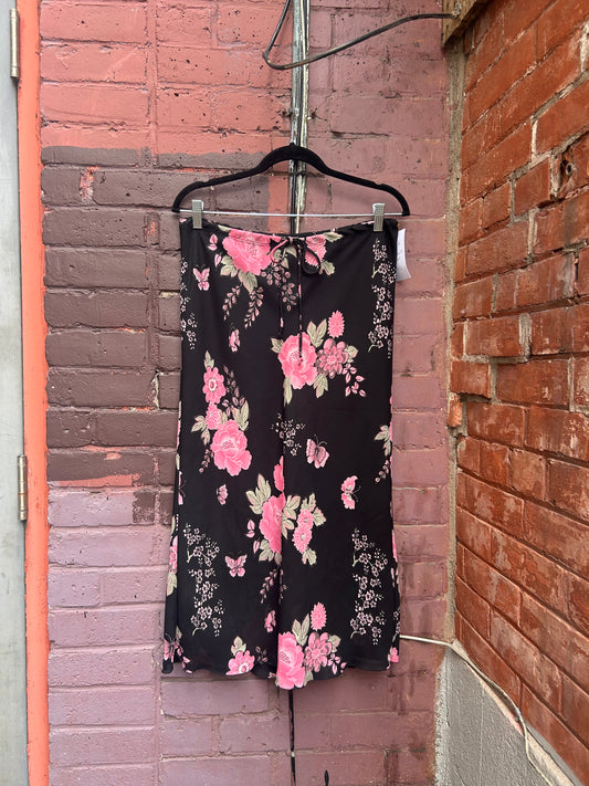 Y2K Vintage Pink & Black Floral Midi Skirt / 30-36 Waist