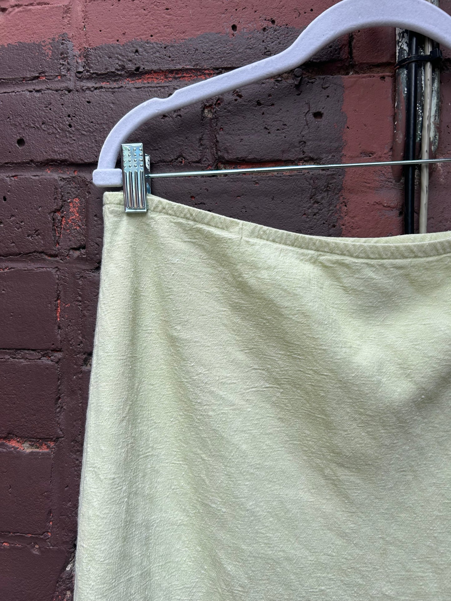 90's Vintage Chartreuse Linen Skirt / 36 - 40 Waist