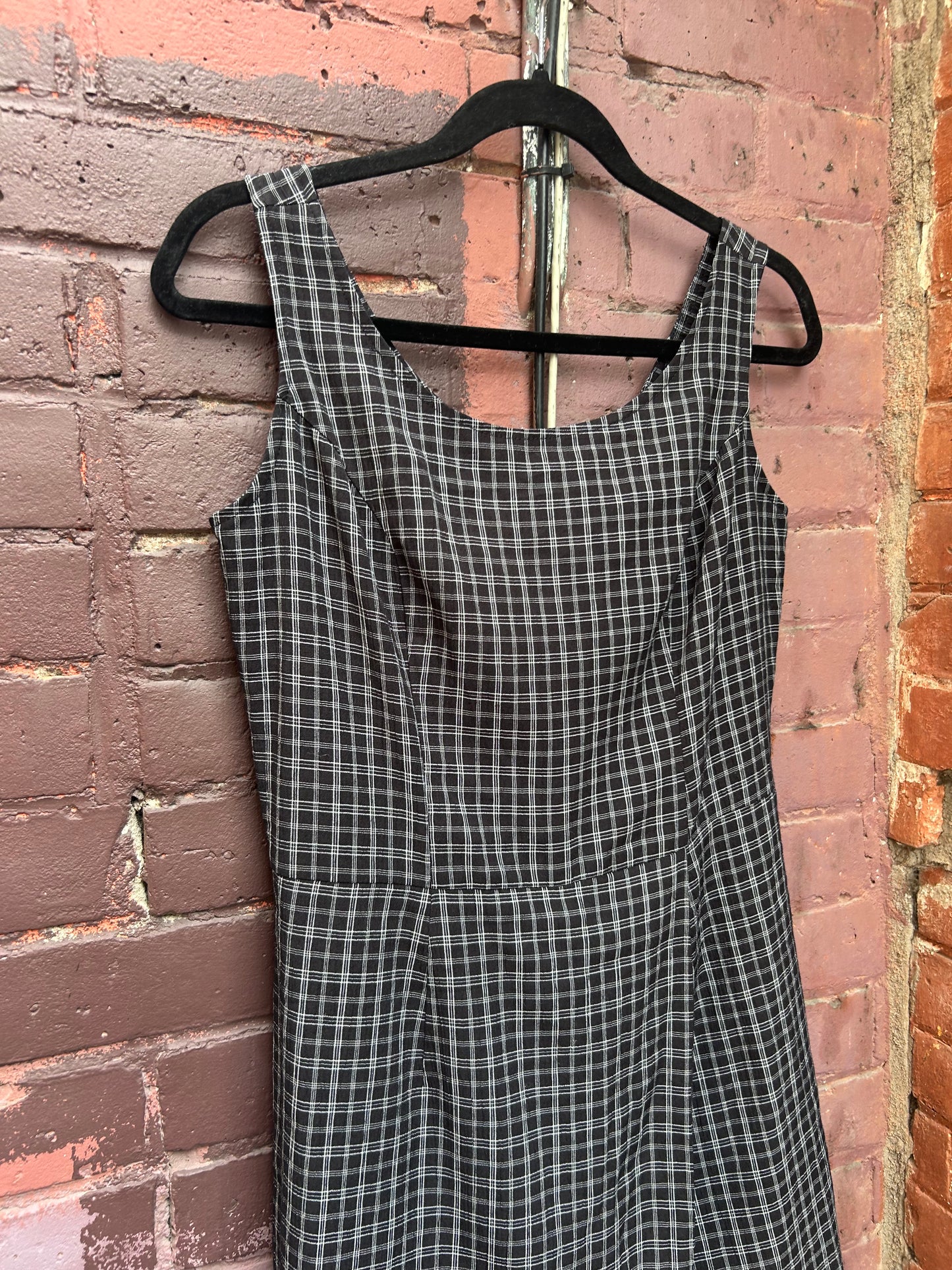 90's Vintage Black & White Plaid Romper / Size 6