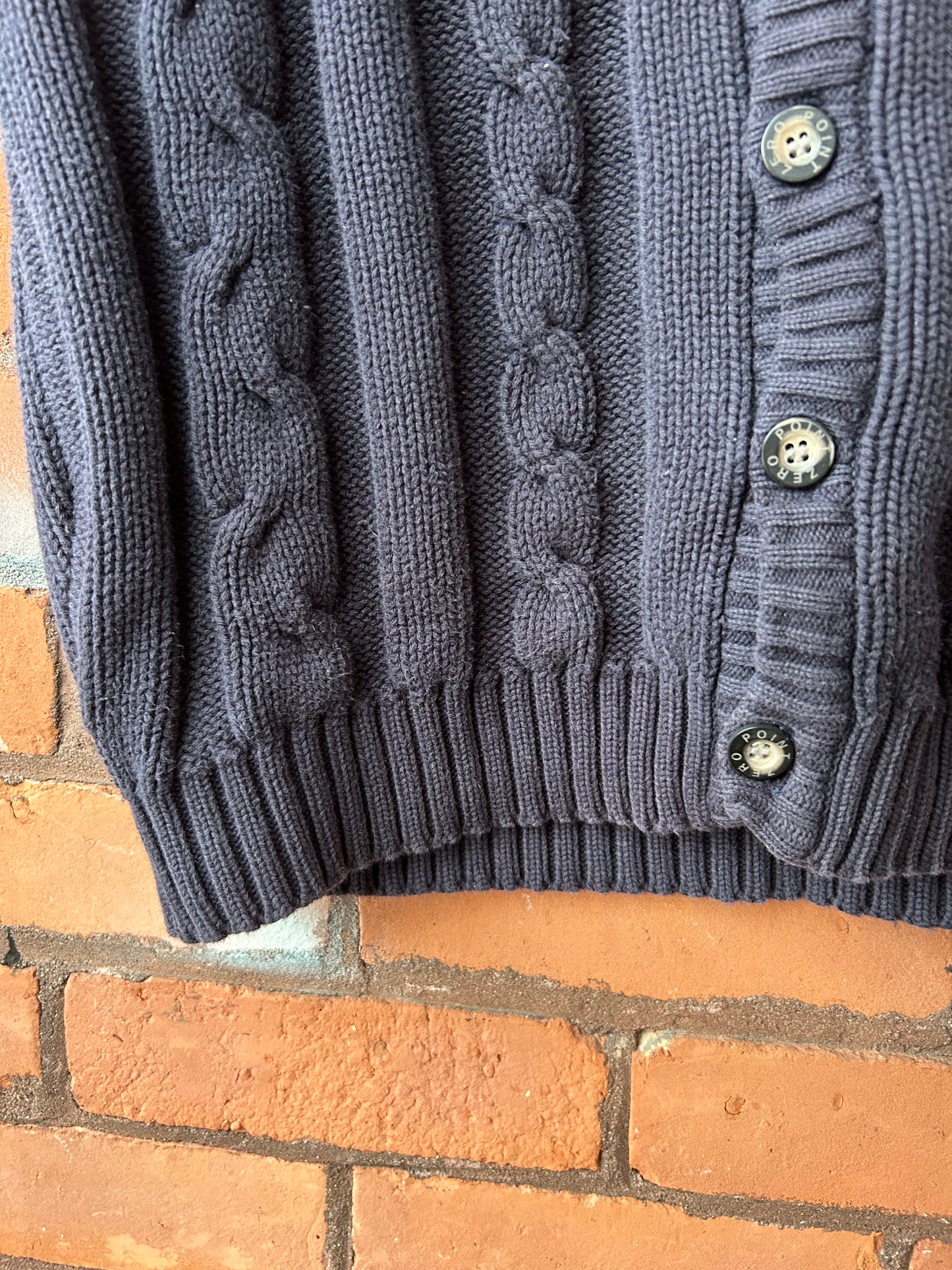90’s Vintage Navy Blue Cableknit Button Down Sweater Vest / Size L