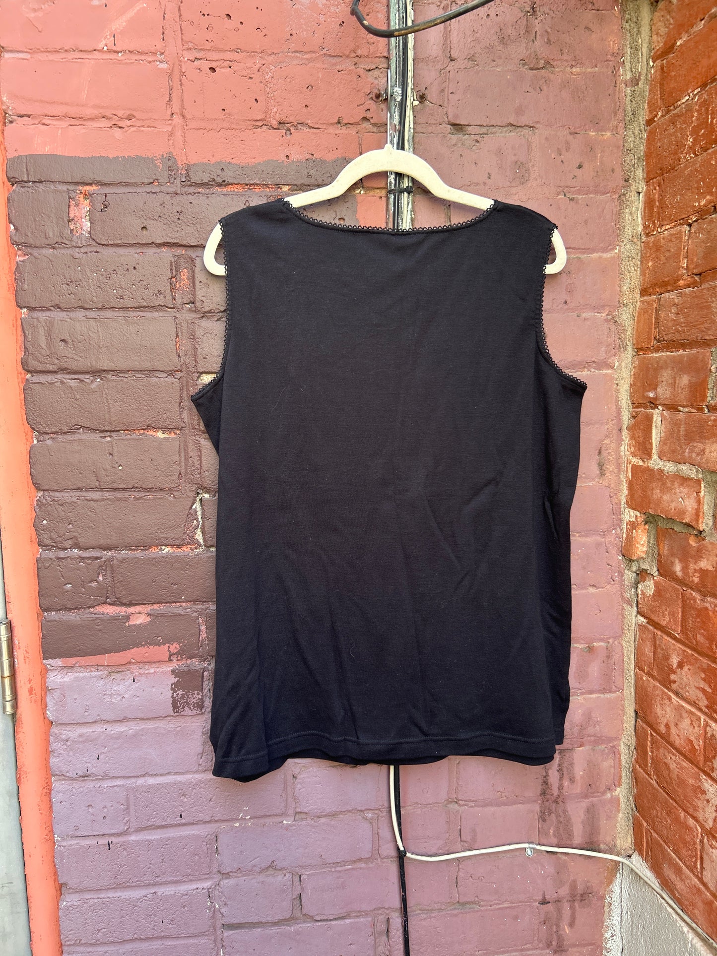 90's Vintage Black Cotton Embroidered High Neck Tank / Size 1X