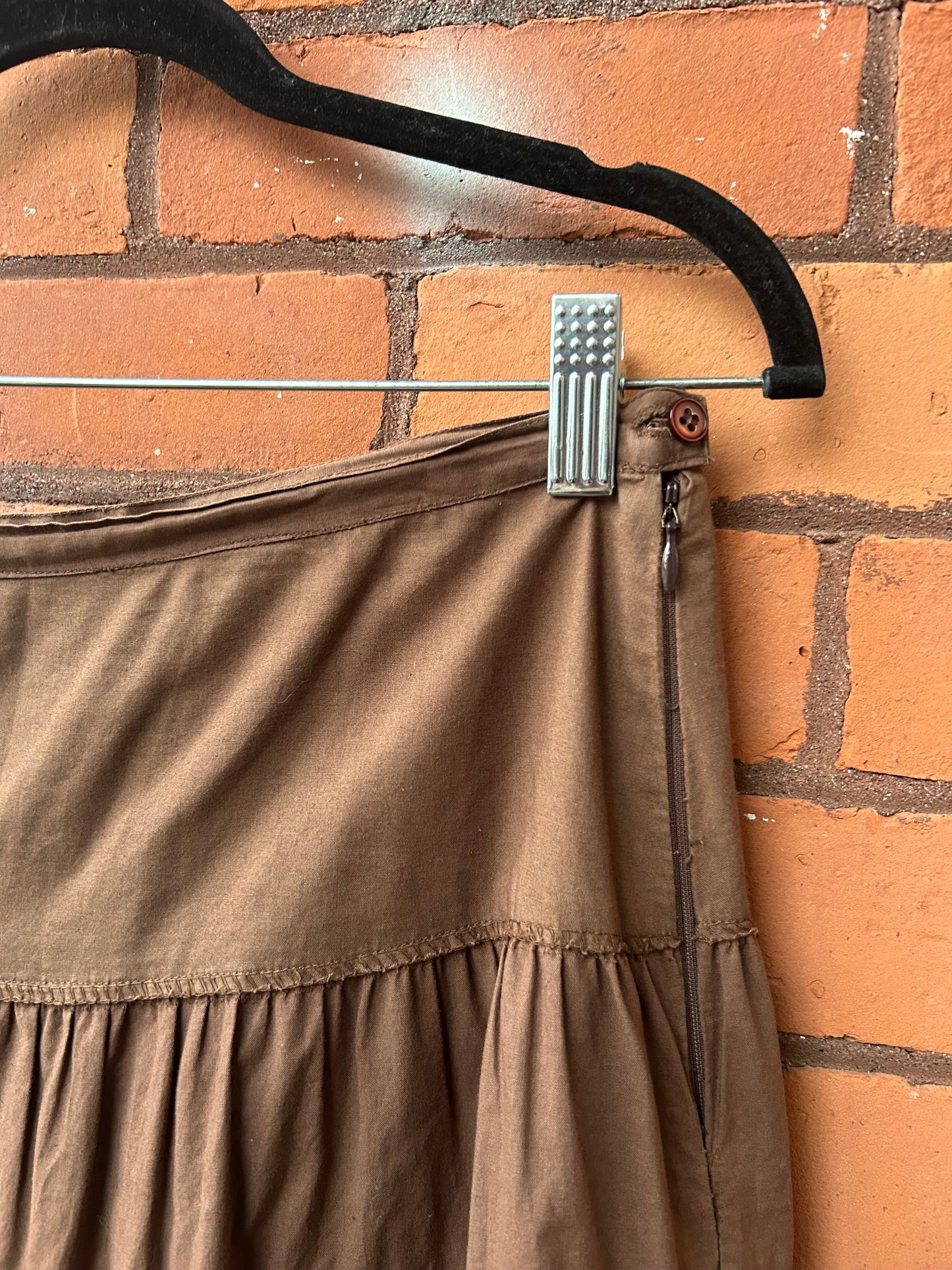 Y2K Vintage Brown Cotton Tiered Skirt / 30 Waist