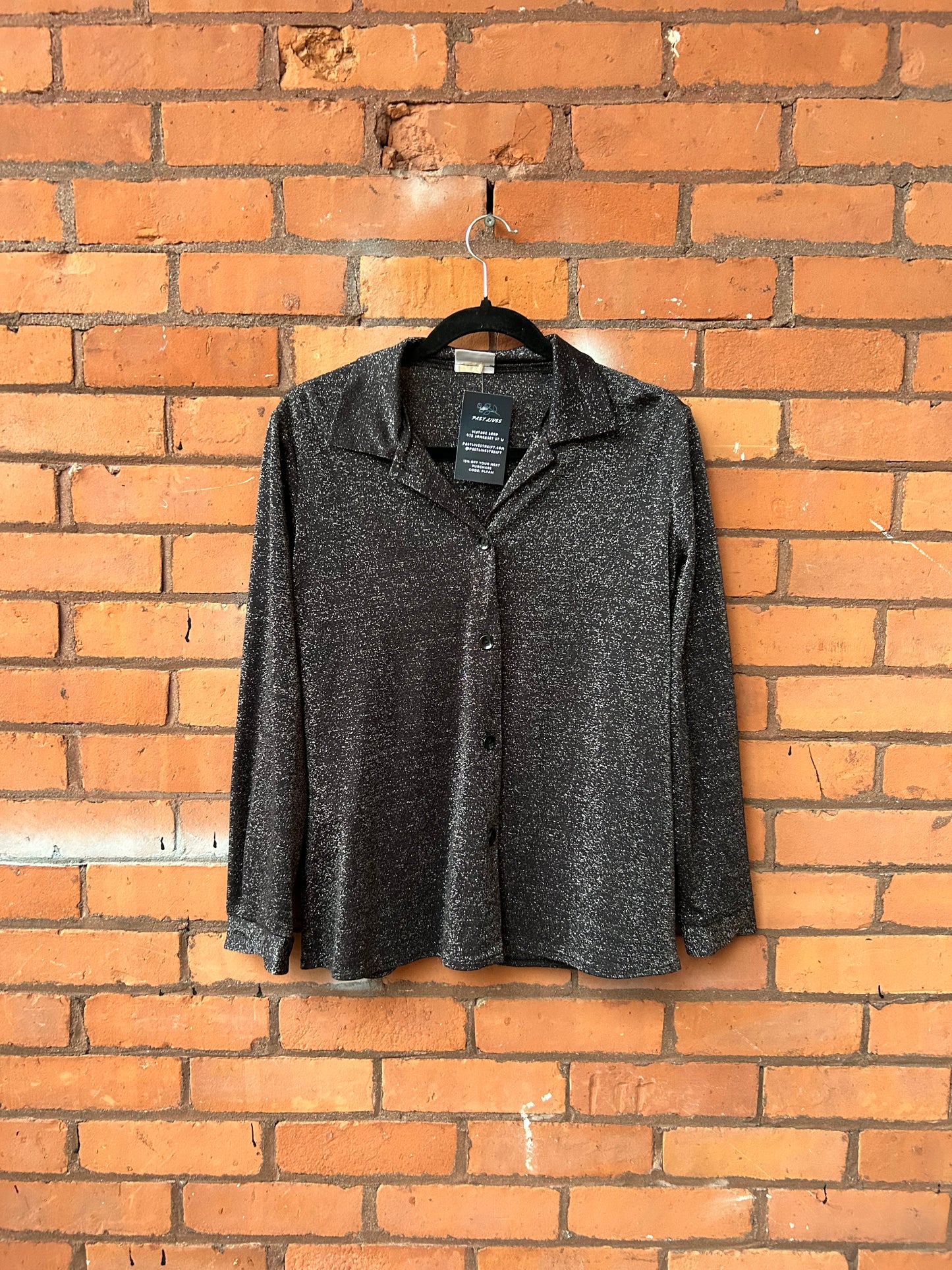 90’s Vintage Black Sparkly Blouse / Size L