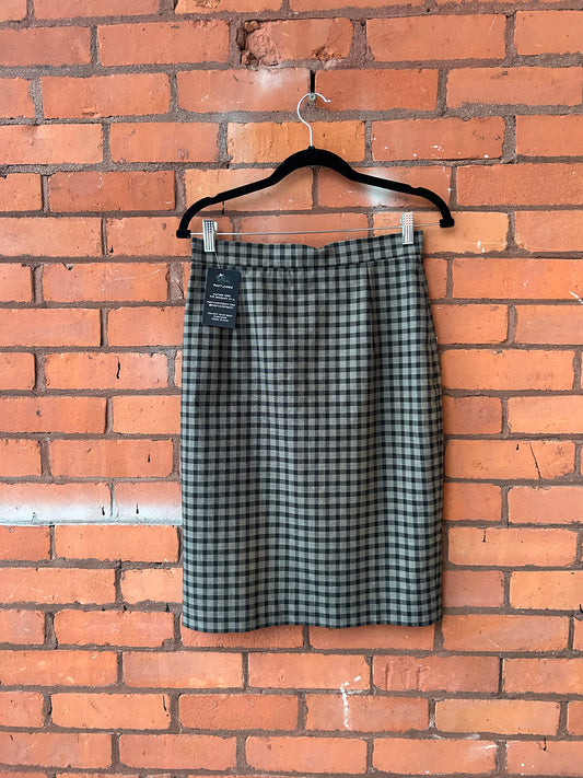 Y2K Vintage Grey & Black Plaid Sleek Midi Skirt / 28 Waist