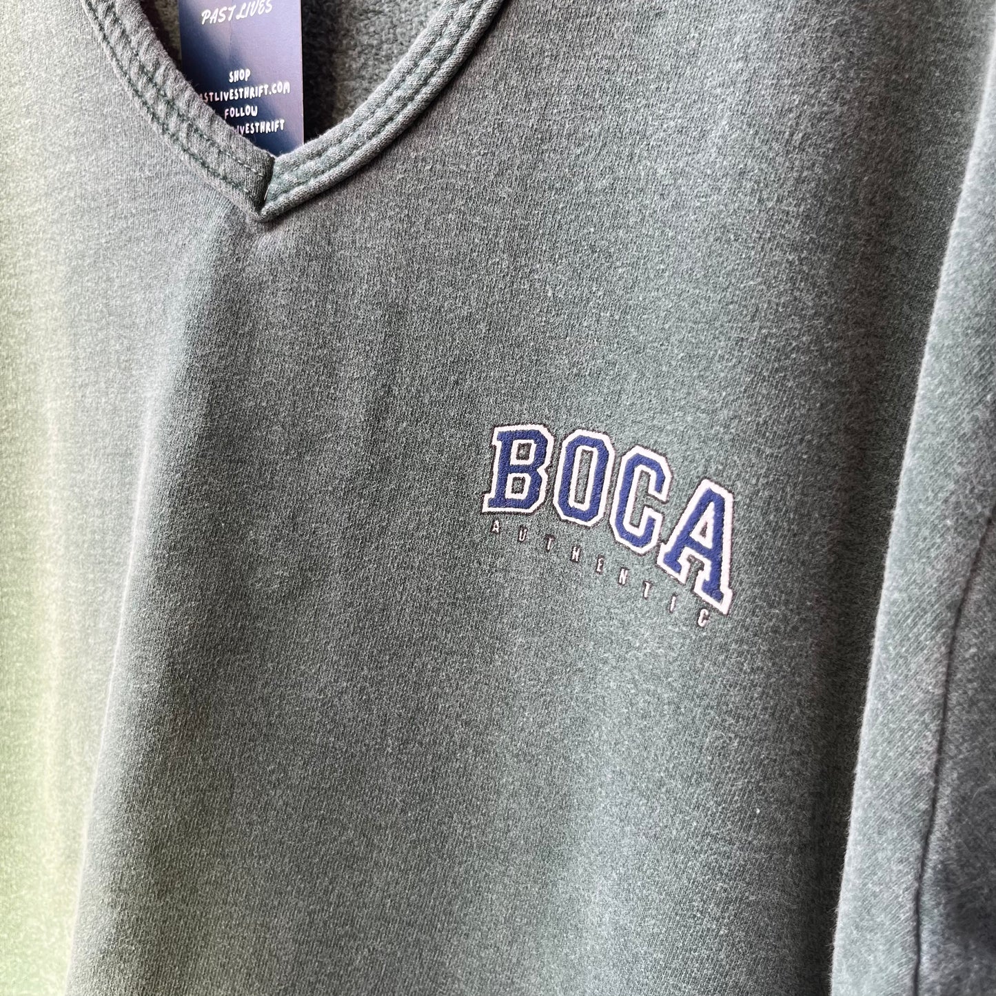 90’s Vintage Boca Forest Green Faded Vneck Sweater / Size L
