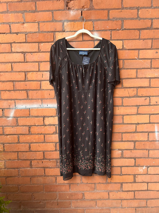 90’s Vintage Black Floral Milk Maid Mini Dress / Size 4X