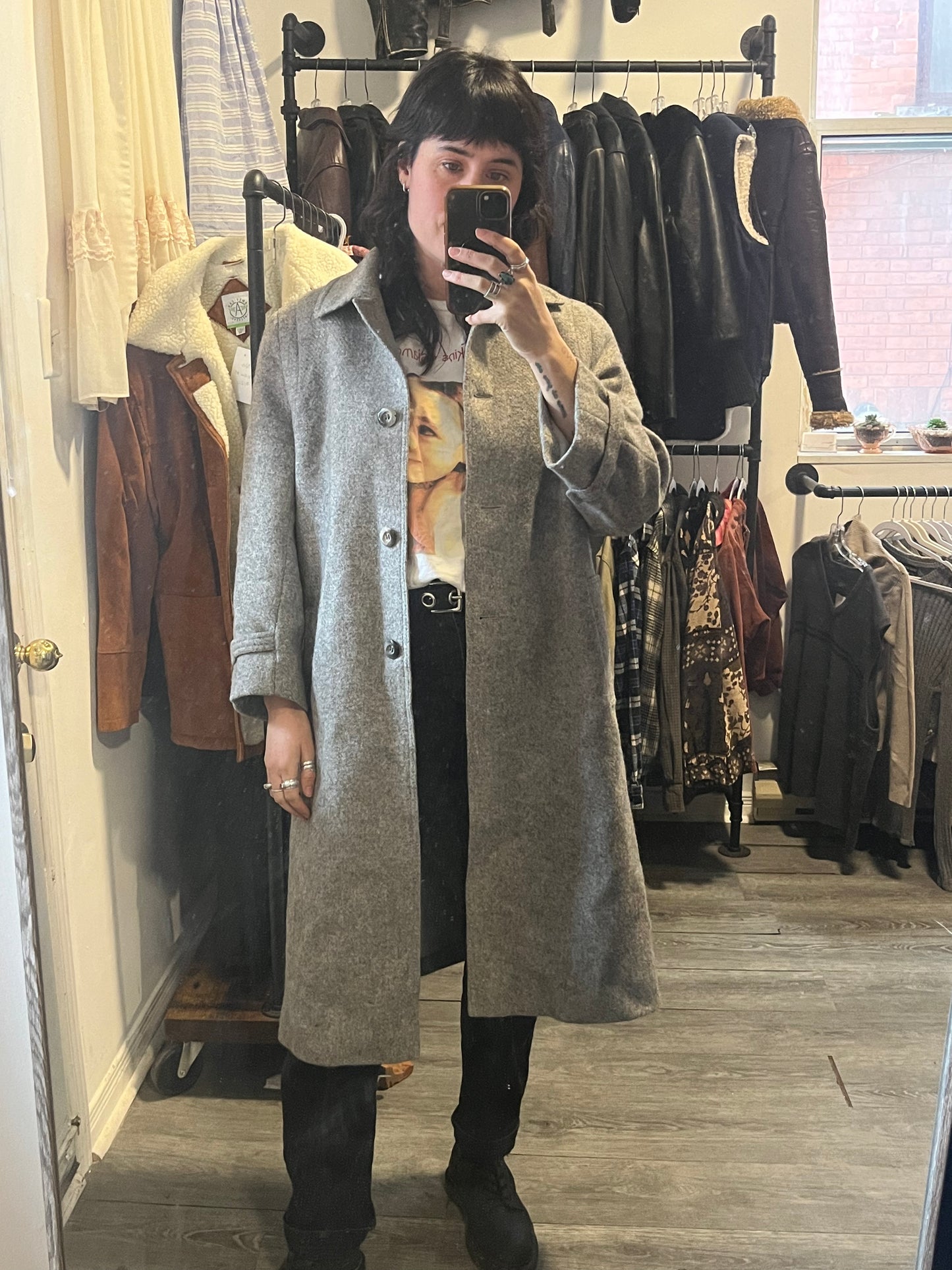 90’s Vintage Grey Wool Coat / size L