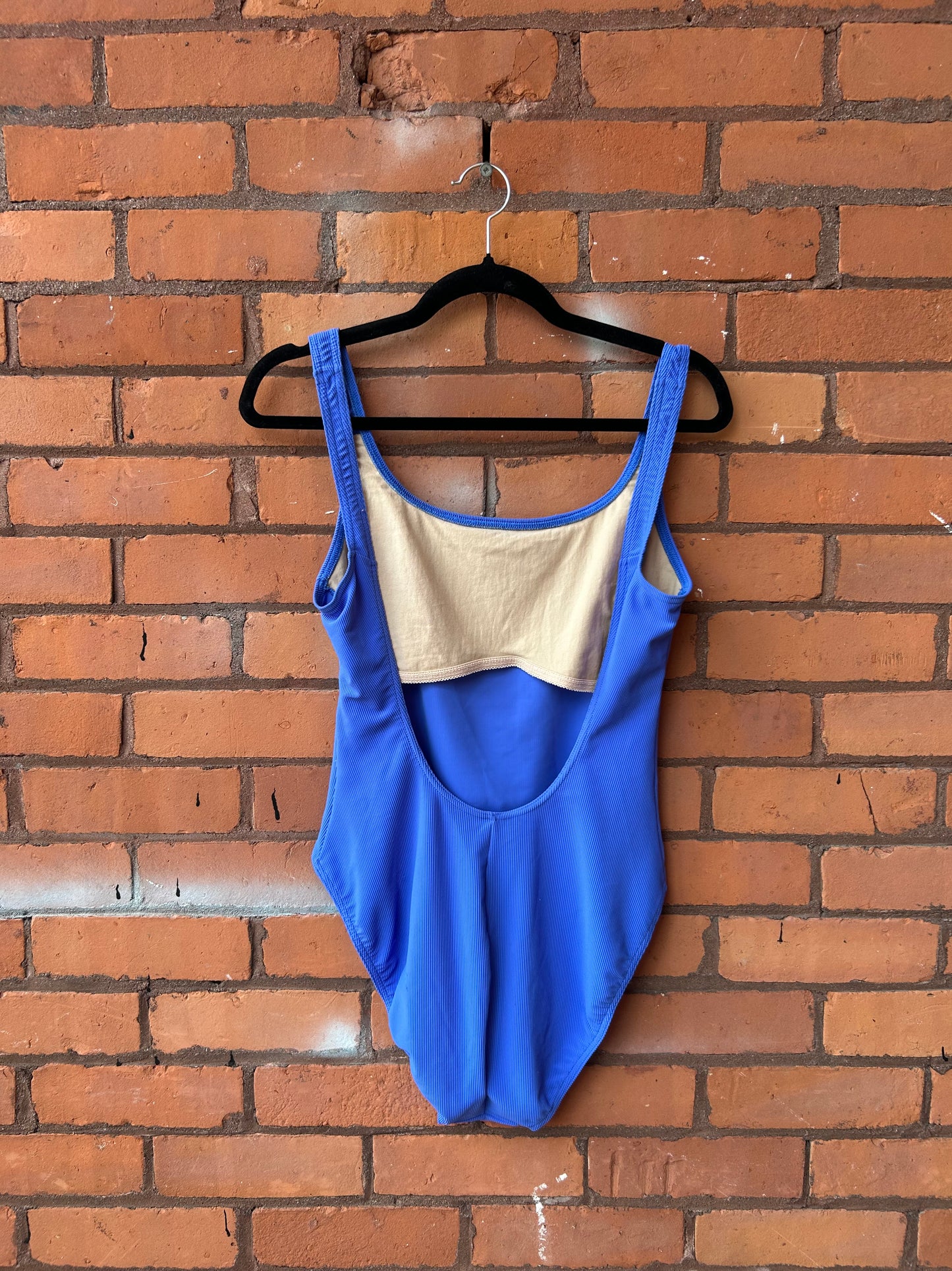 90’s Vintage Periwinkle Low Back Swim Suit / Size L