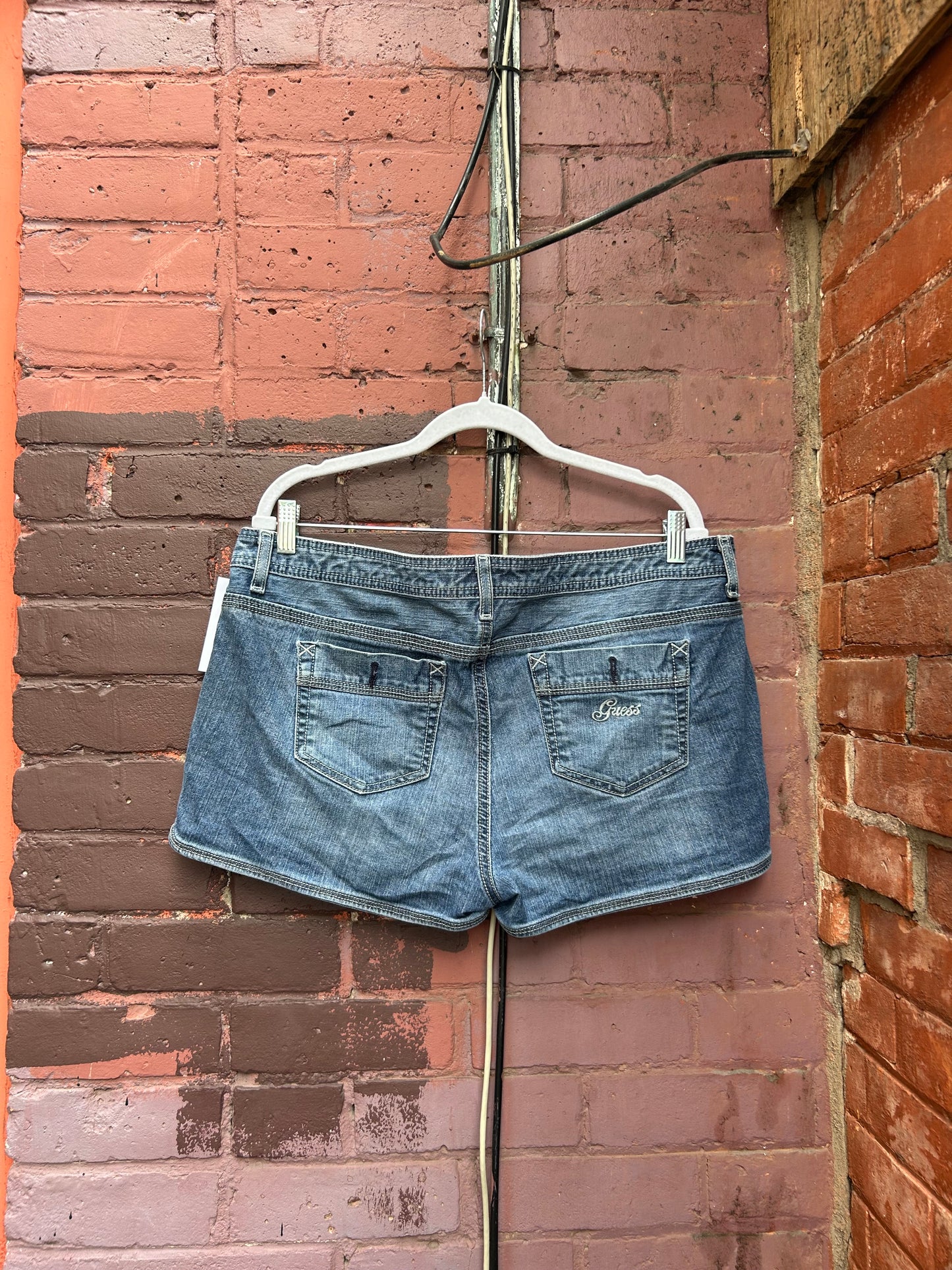 90’s Vintage Guess Low Rise Denim Mini Shorts / 38 Waist