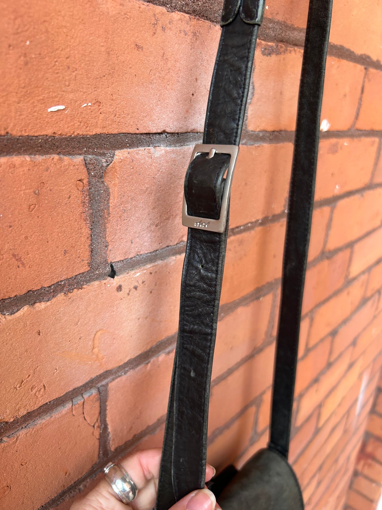 Y2K Vintage Black Faded Leather Rectangle Crossbody Purse