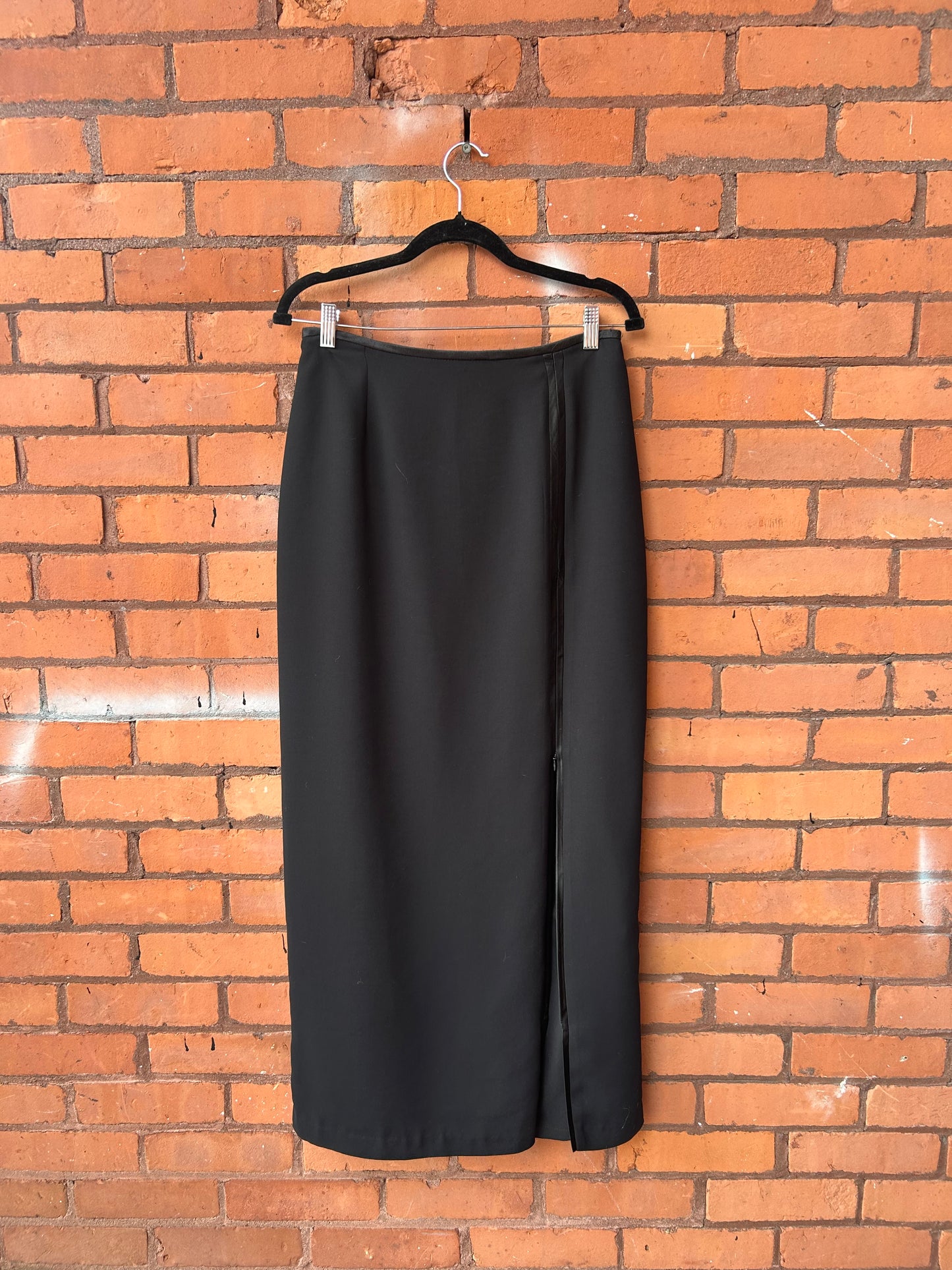 90’s Vintage Black Zip Slit Maxi Skirt / 30 Waist