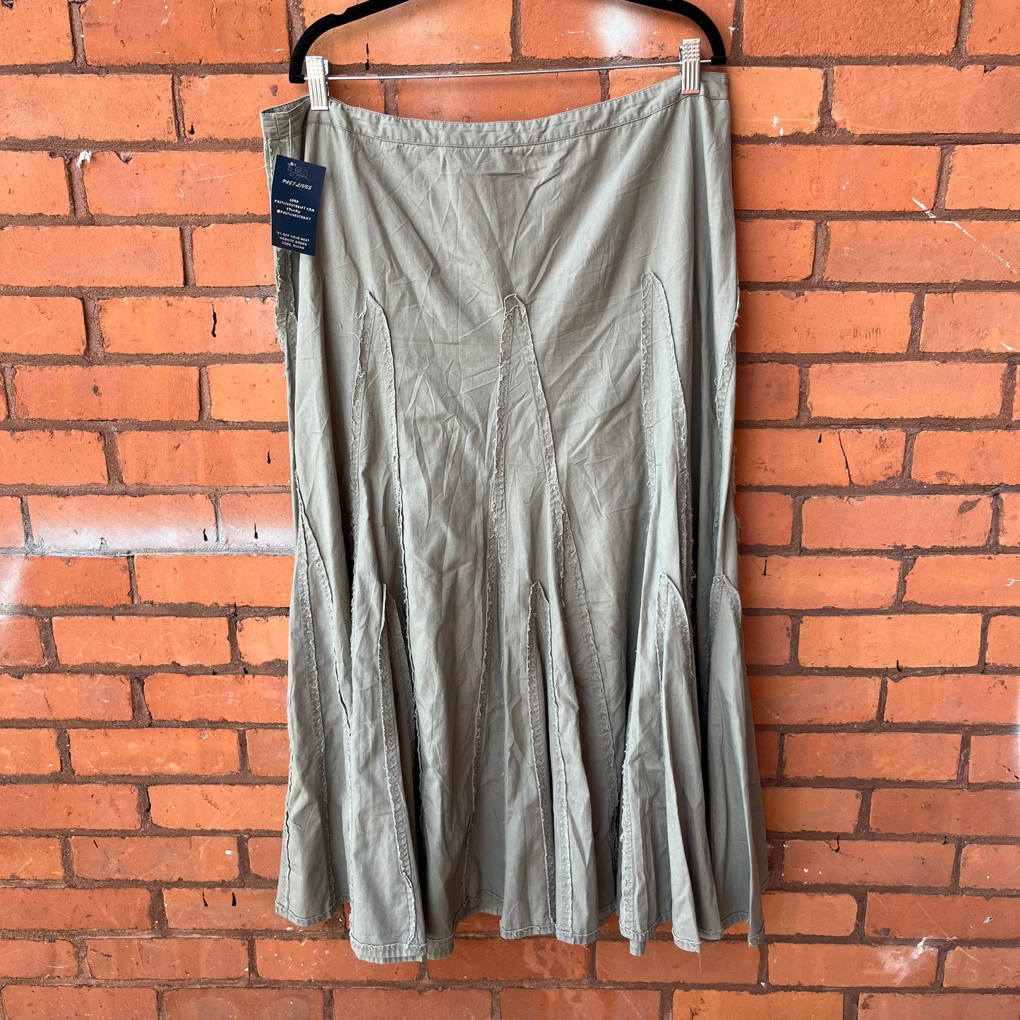 Y2K Vintage Sage Green Cotton Maxi Skirt / 38 Waist