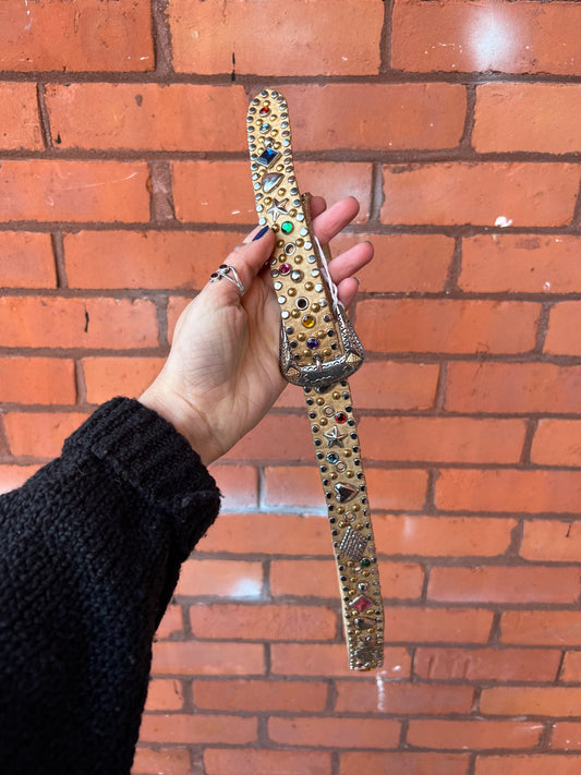 80’s Vintage Trinket Studded Leather Belt / 28 - 36 Waist