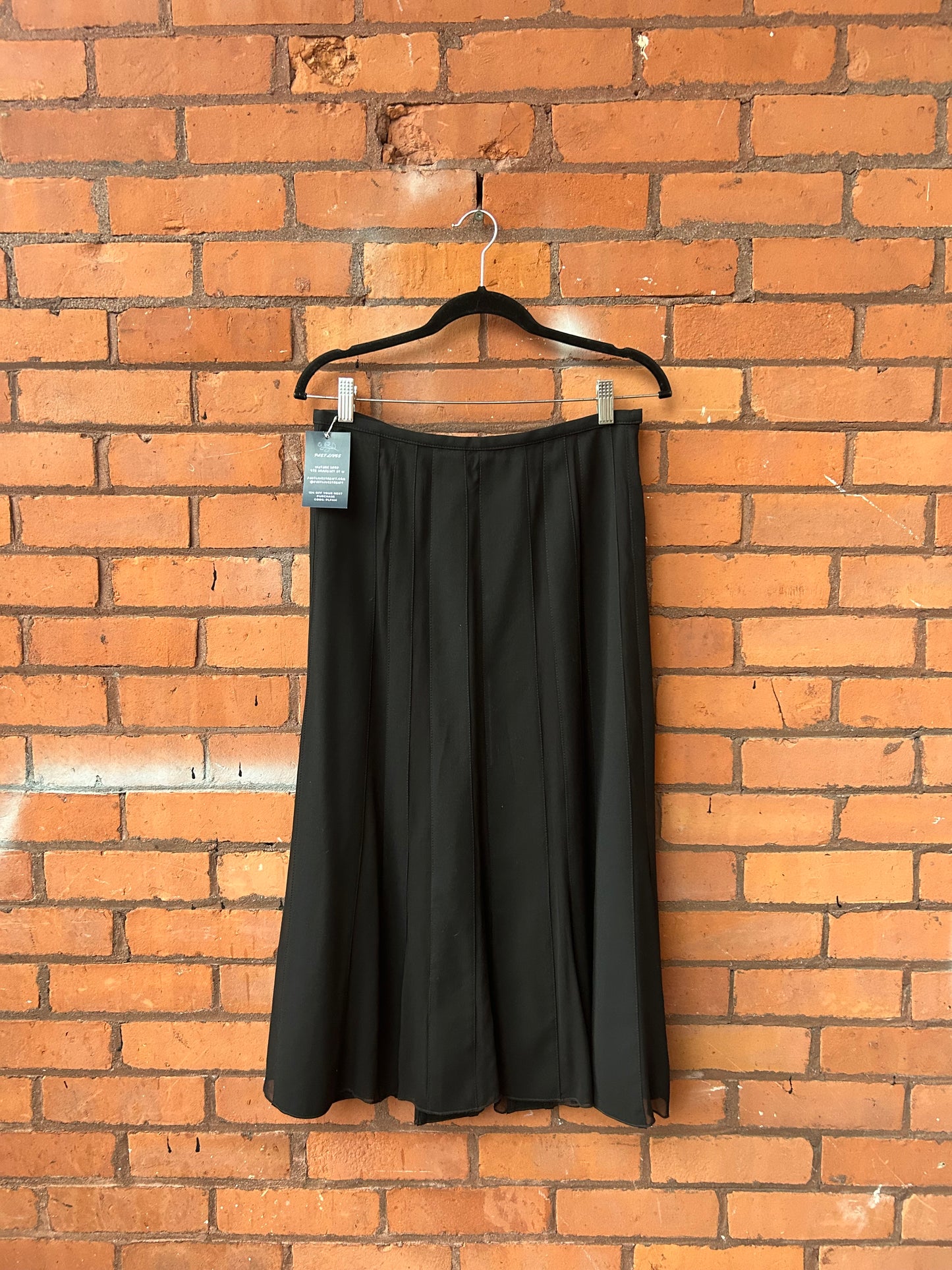 90’s Vintage Black Wool & Nylon Panel Maxi Skirt / 30 Waist