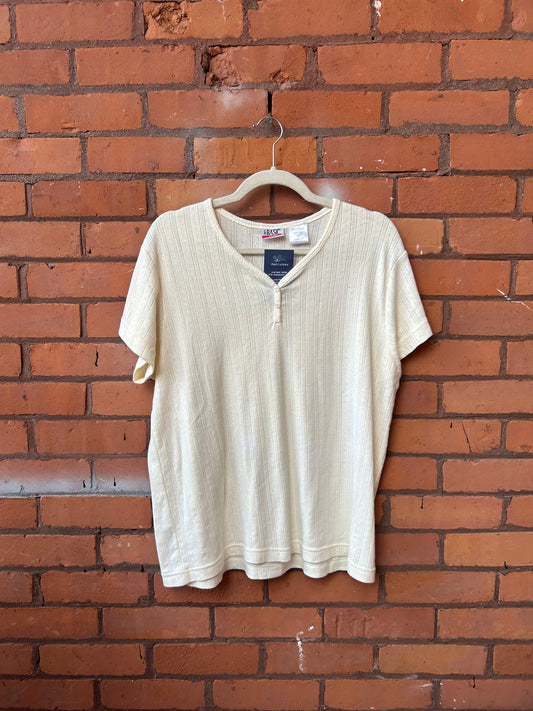 90’s Vintage Off White Eyelet Henley Tee / Size 1X