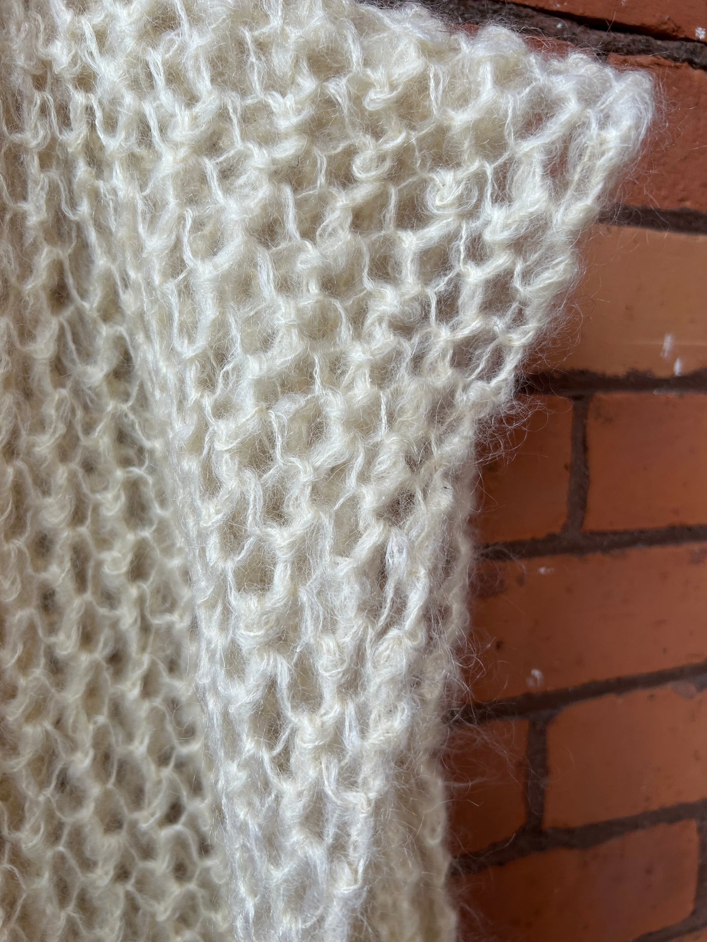 Vintage Cream Mohair Crotchet Scarf
