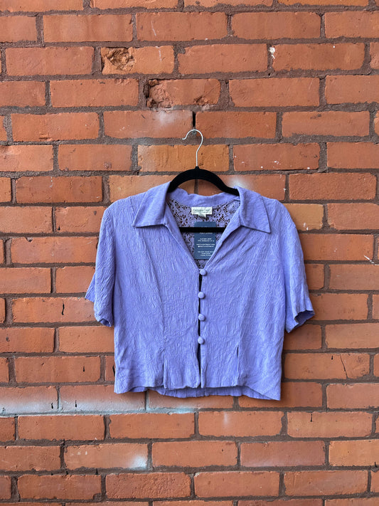 Y2K Vintage Purple Cropped Crotchet Button Down Top / Size M