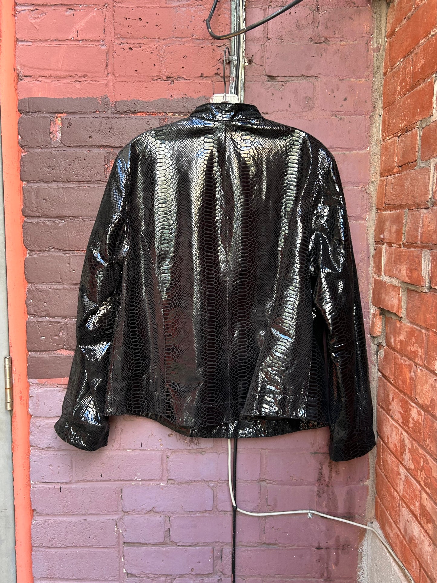 Y2K Vintage Snake Print Leather Bomber Jacket / Size XL