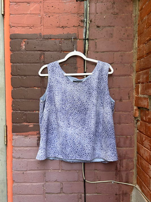 90's Vintage Blue Floral Mesh Overlay Tank Top / Size XXL