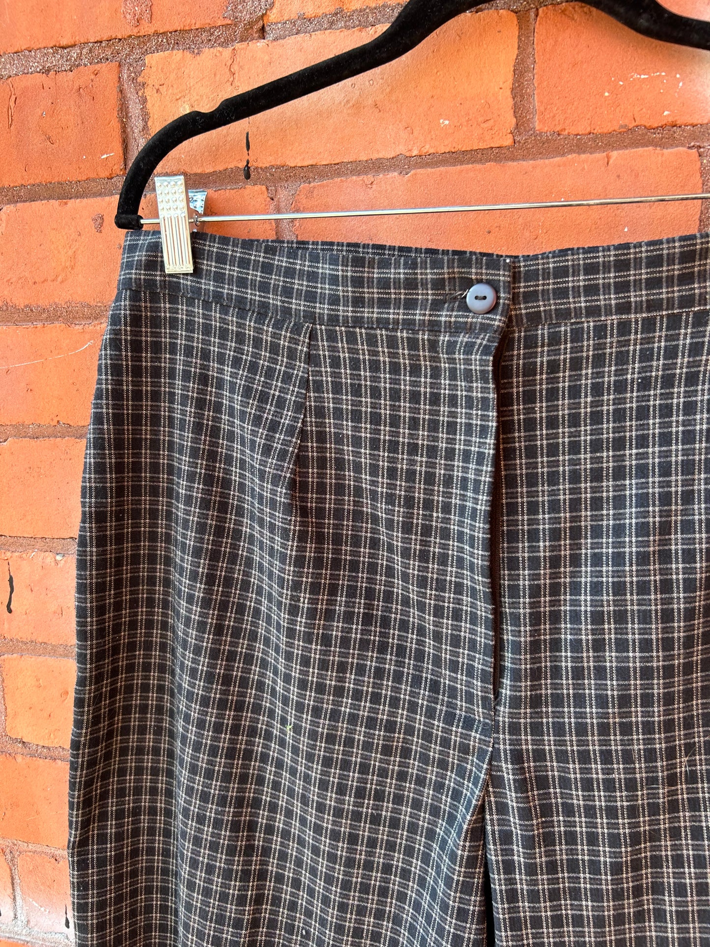 90’s Vintage Black & Grey Plaid Trousers / 34 Waist