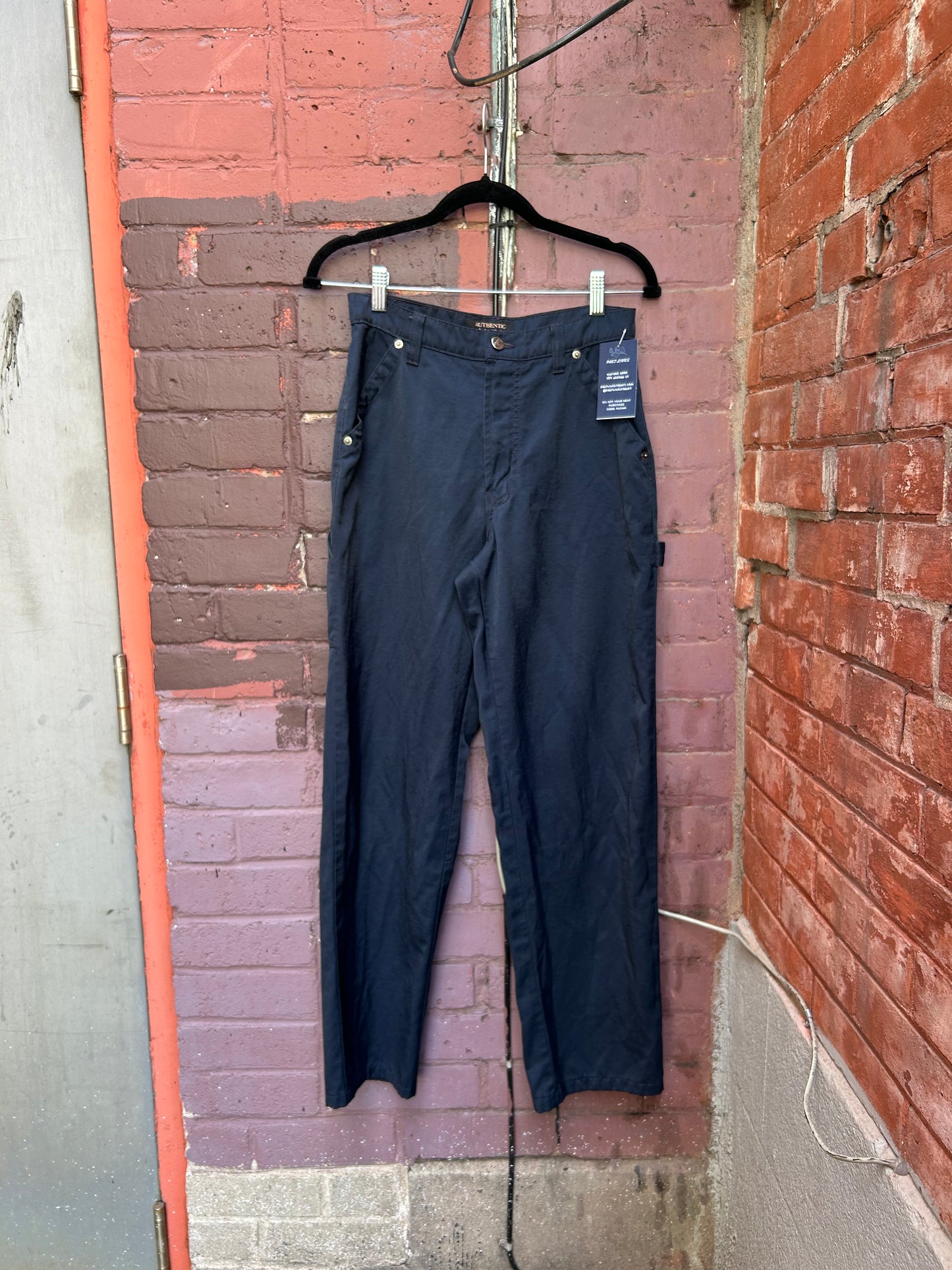 90's Vintage Navy Nylon Carpenter Pants / 28 Waist