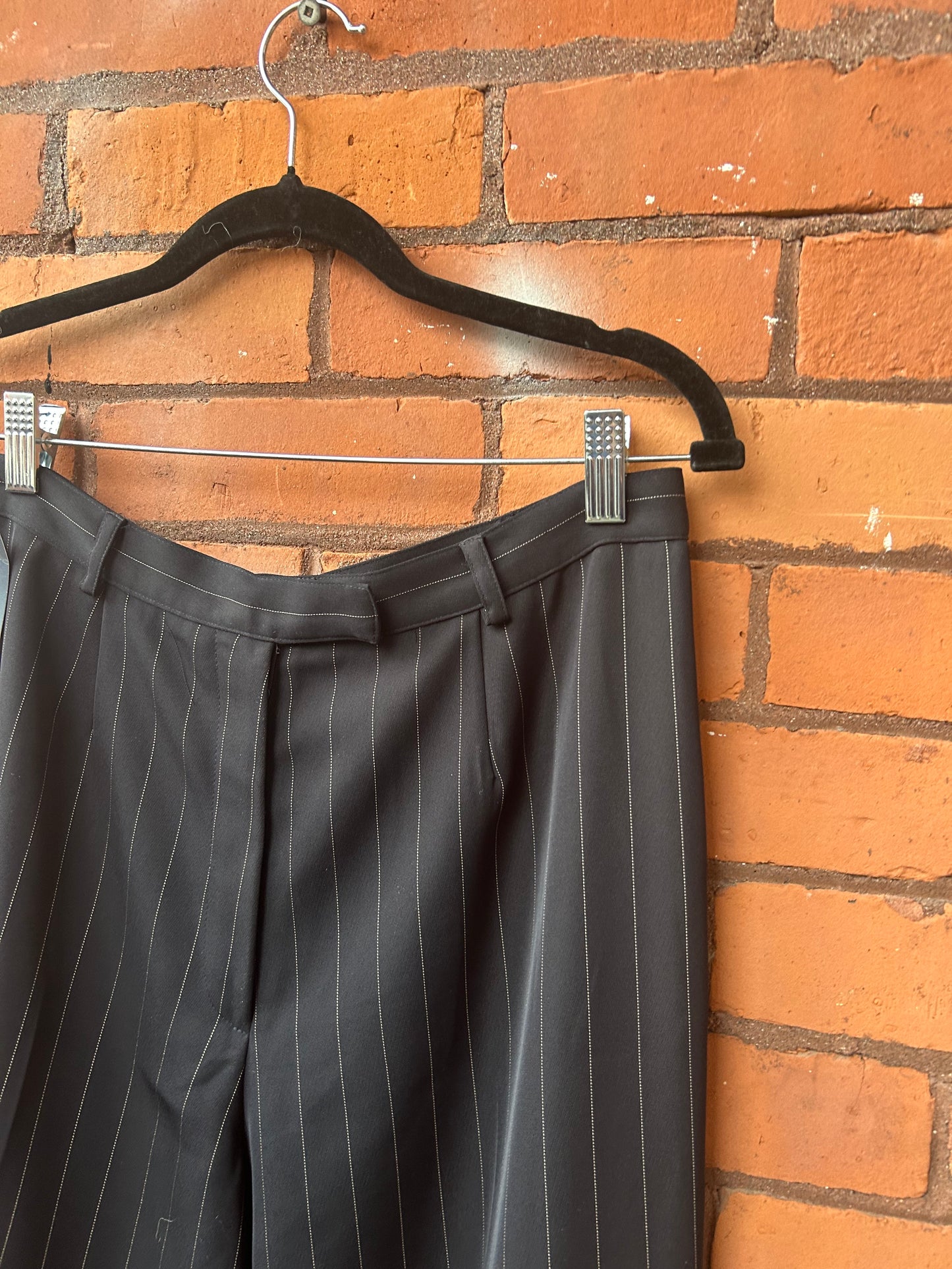 90’s Vintage Navy Pinstripe Wide Leg Trousers / 30 waist