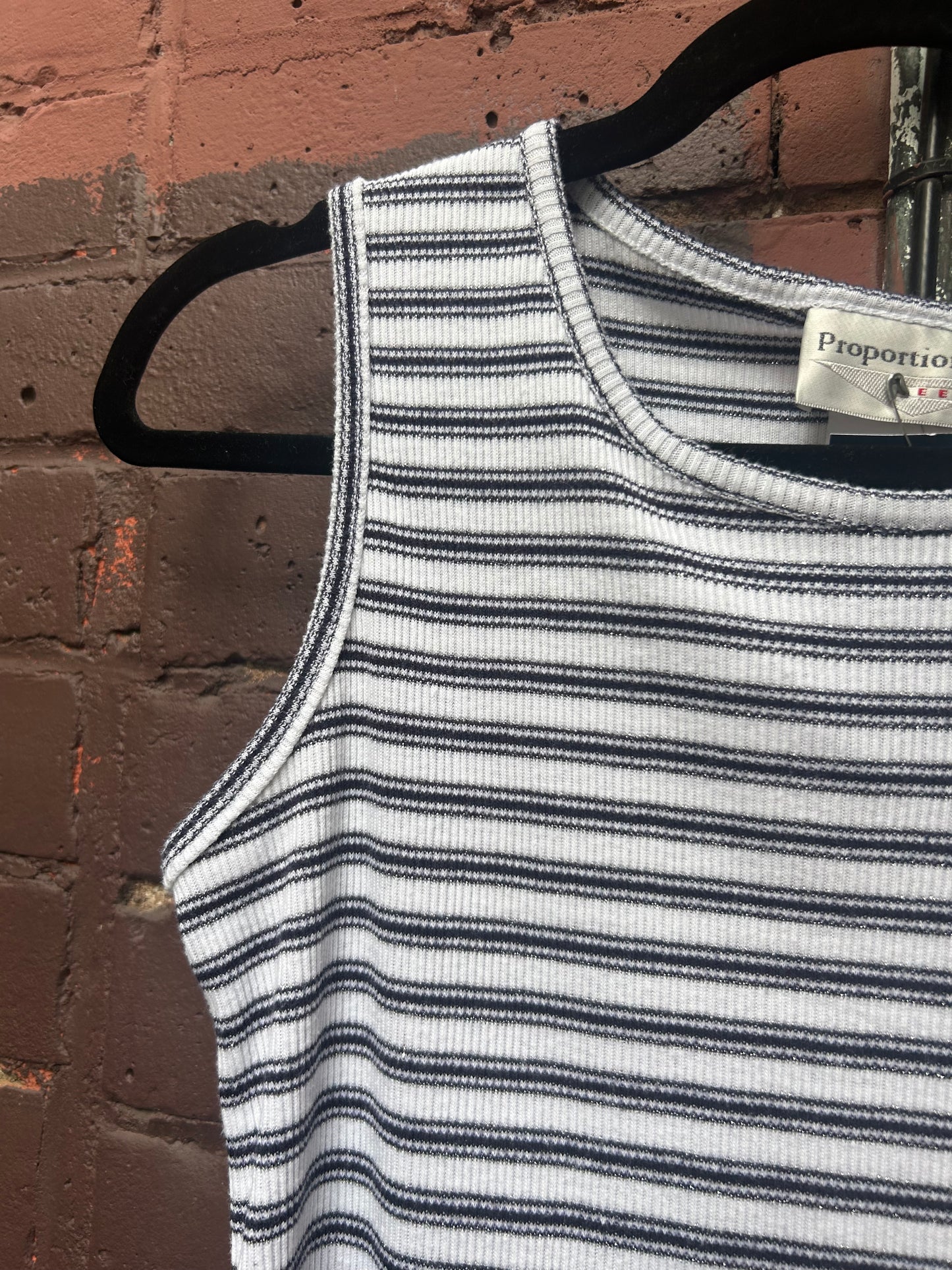 90's Vintage Black & Silver Striped Tank Top / Size M