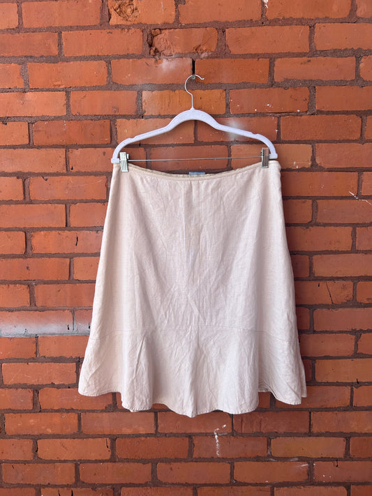 Y2K Vintage Beige Linen Midi Skirt / 36 Waist