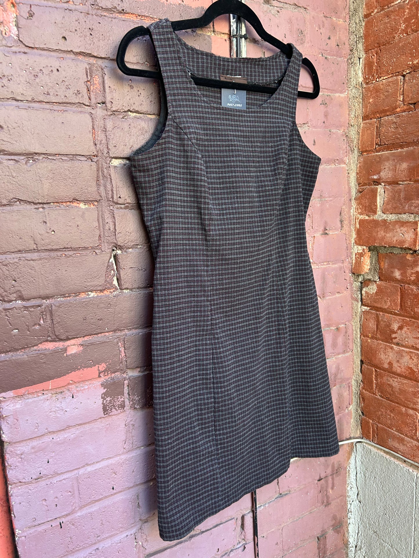 90’s Vintage Micro Plaid Slit Mini Dress / Size 8