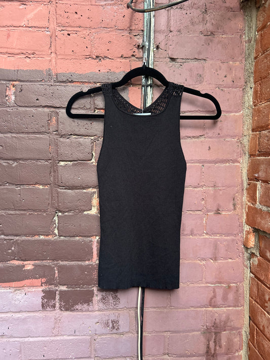 90's Vintage Black Ribbed Crotchet Back Tank / Size XS