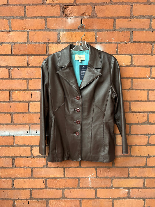 Y2K Vintage Brown Leather Button Down Jacket / Size M