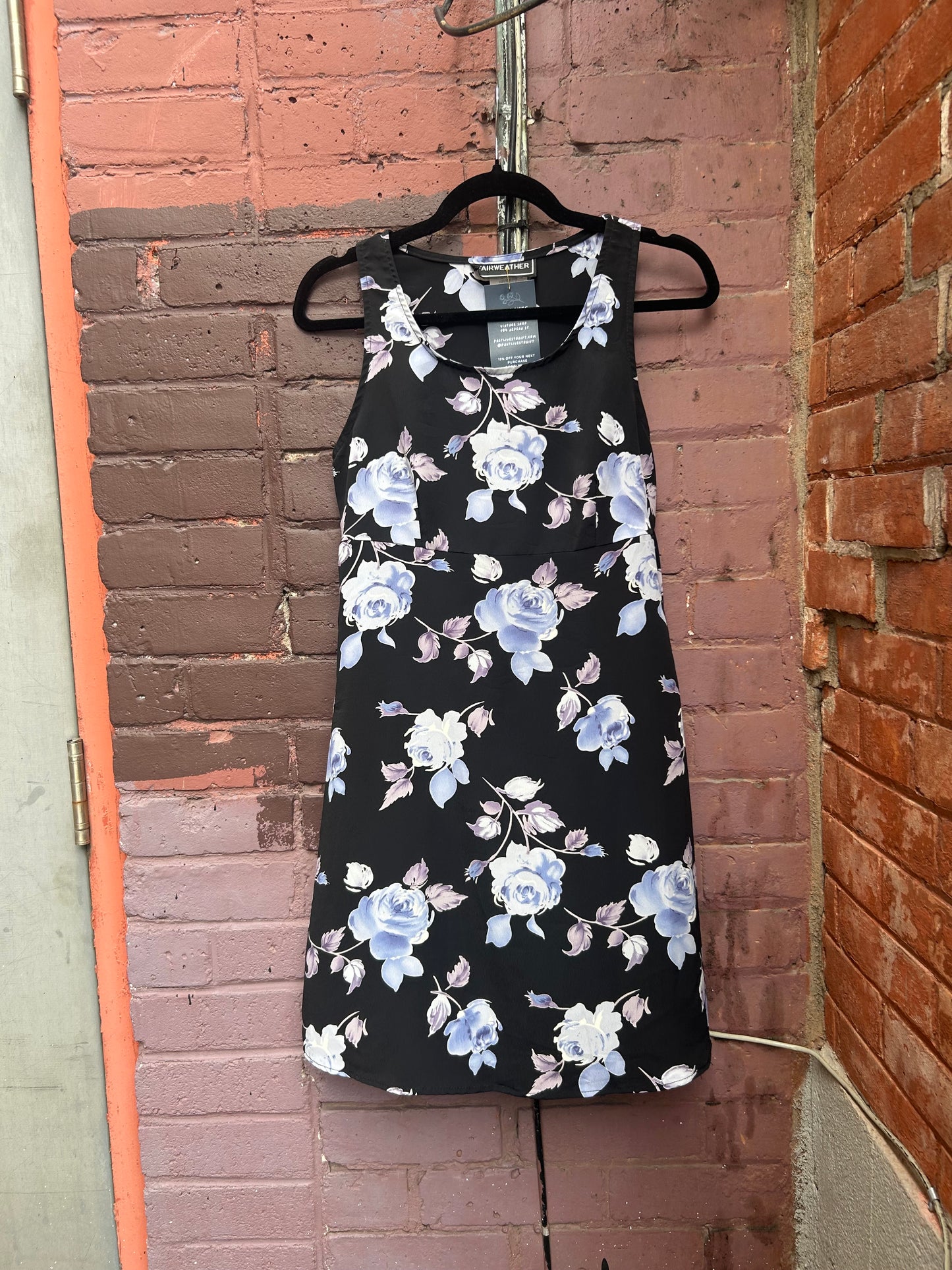 90’s Vintage Blue & Purple Rose Print Tie Back Dress / Size 4
