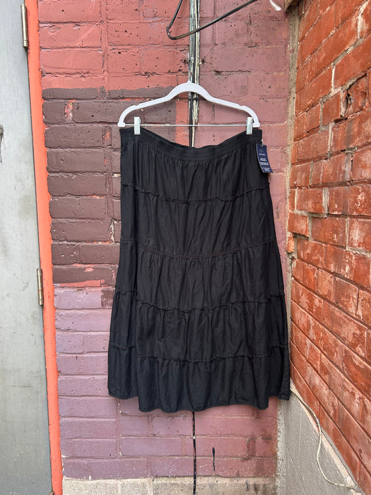 Y2K Vintage Black Cotton Tiered Maxi Skirt / 38-42 Waist
