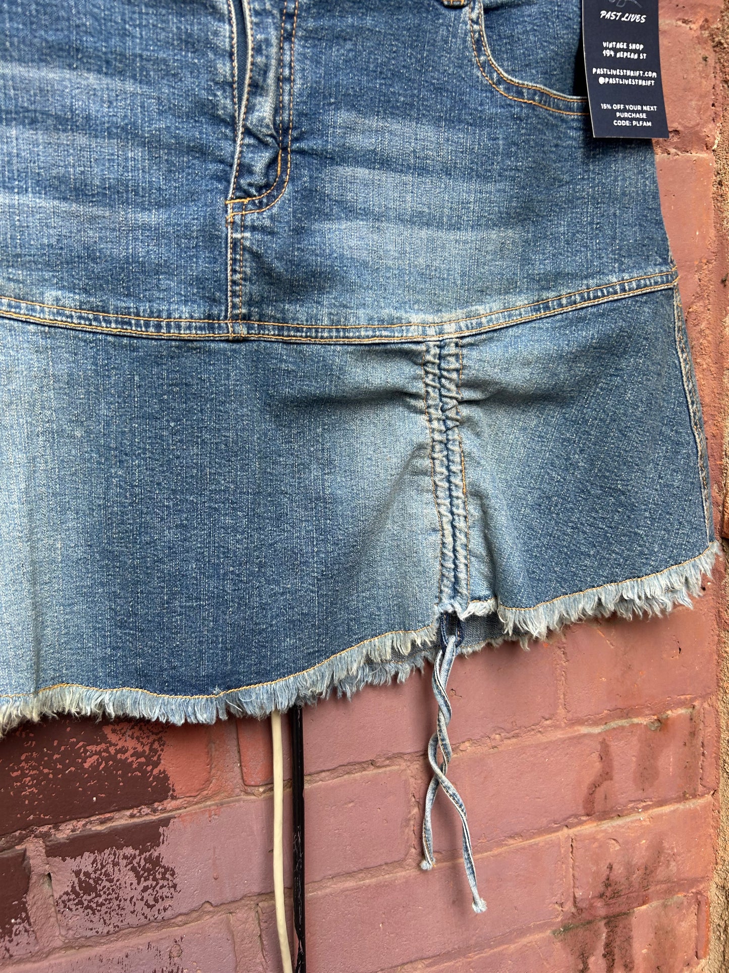 90's Vintage Denim Tie Mini Skirt / 32 Waist