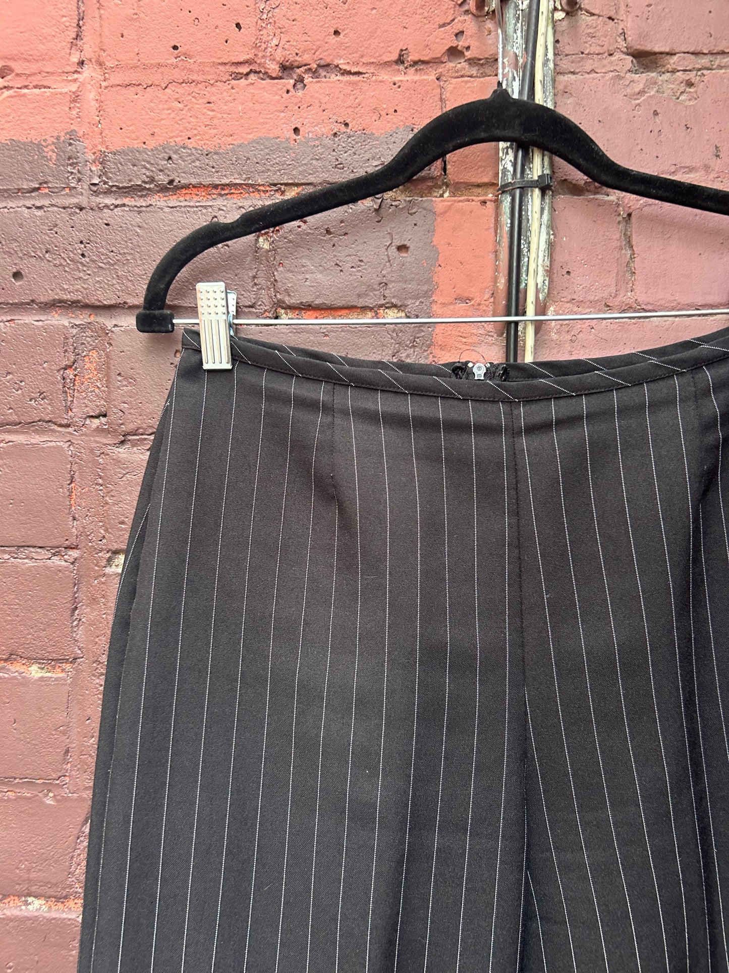 90's Vintage Black Pinstripe Mid Rise Trousers / 30 Waist